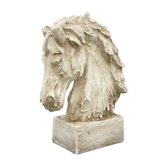 18" Horsehead Wood-Like Carving Statue Centerpiece