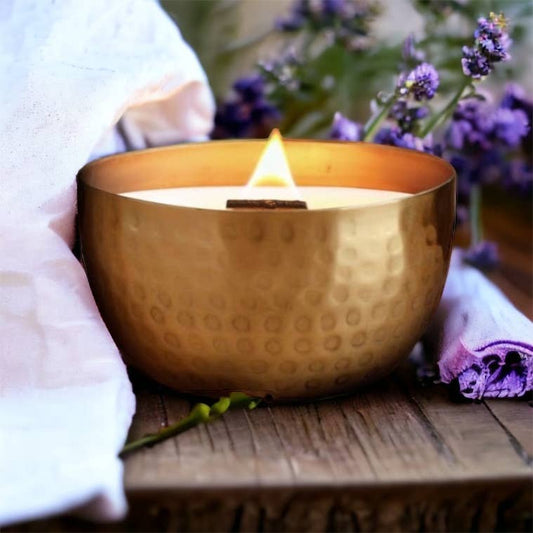 French Linens & Lavender-Solid Brass 14oz Pure Soy Candle