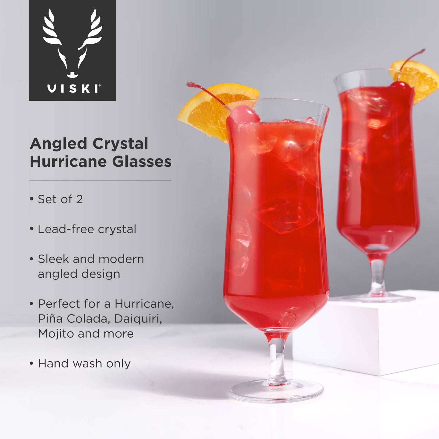 Raye™ Angled Crystal Hurricane Glasses - Set of 2