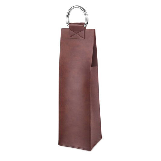 Faux Leather Single-Bottle Brown Wine Tote