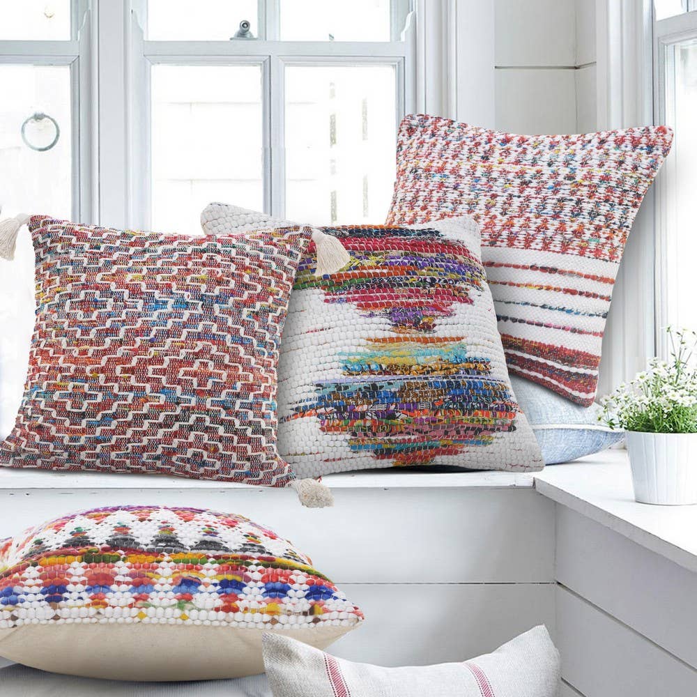 Chantale Geometric Throw Pillow, White/Multi