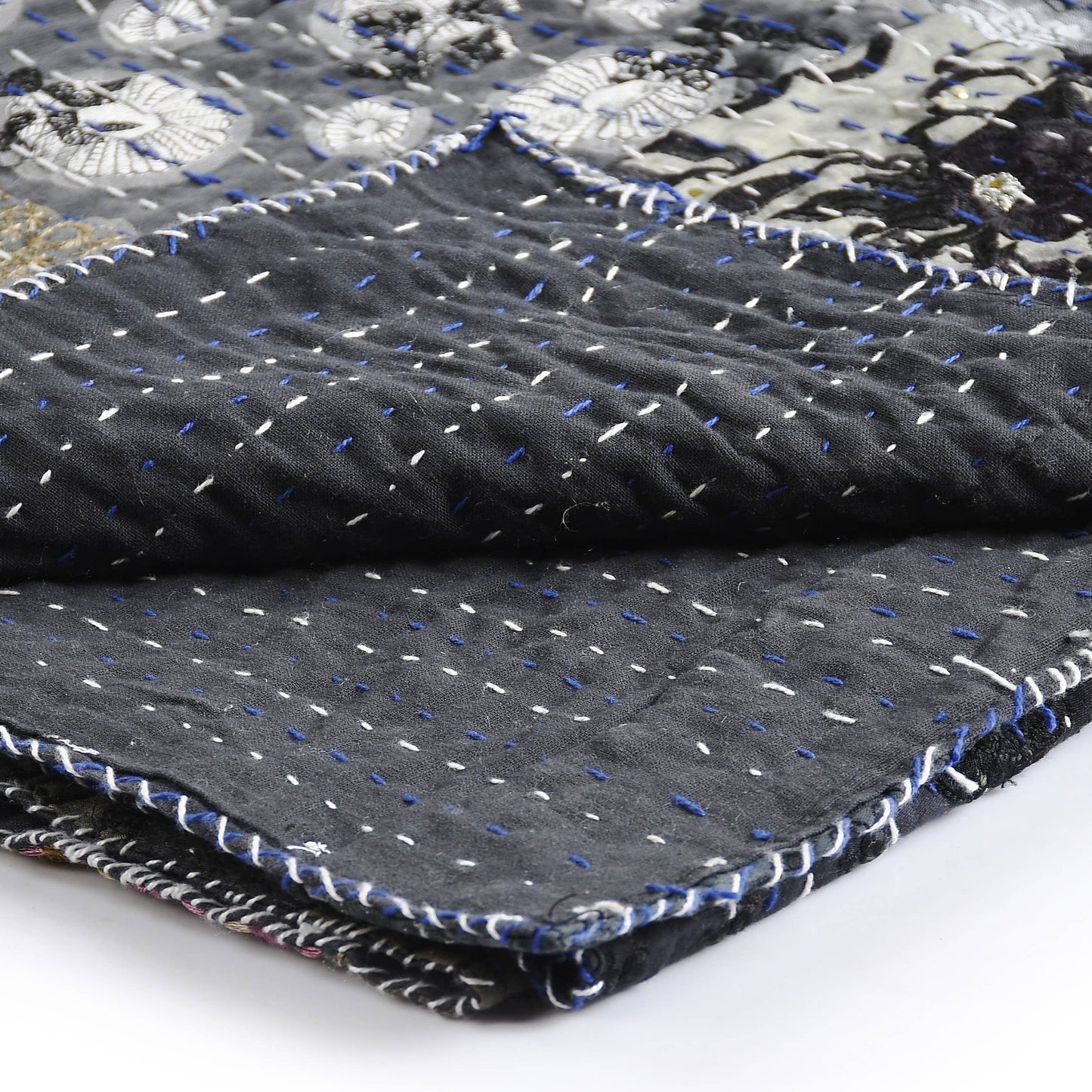 Gray Haze Quilted Boho Kantha Throw Blanket