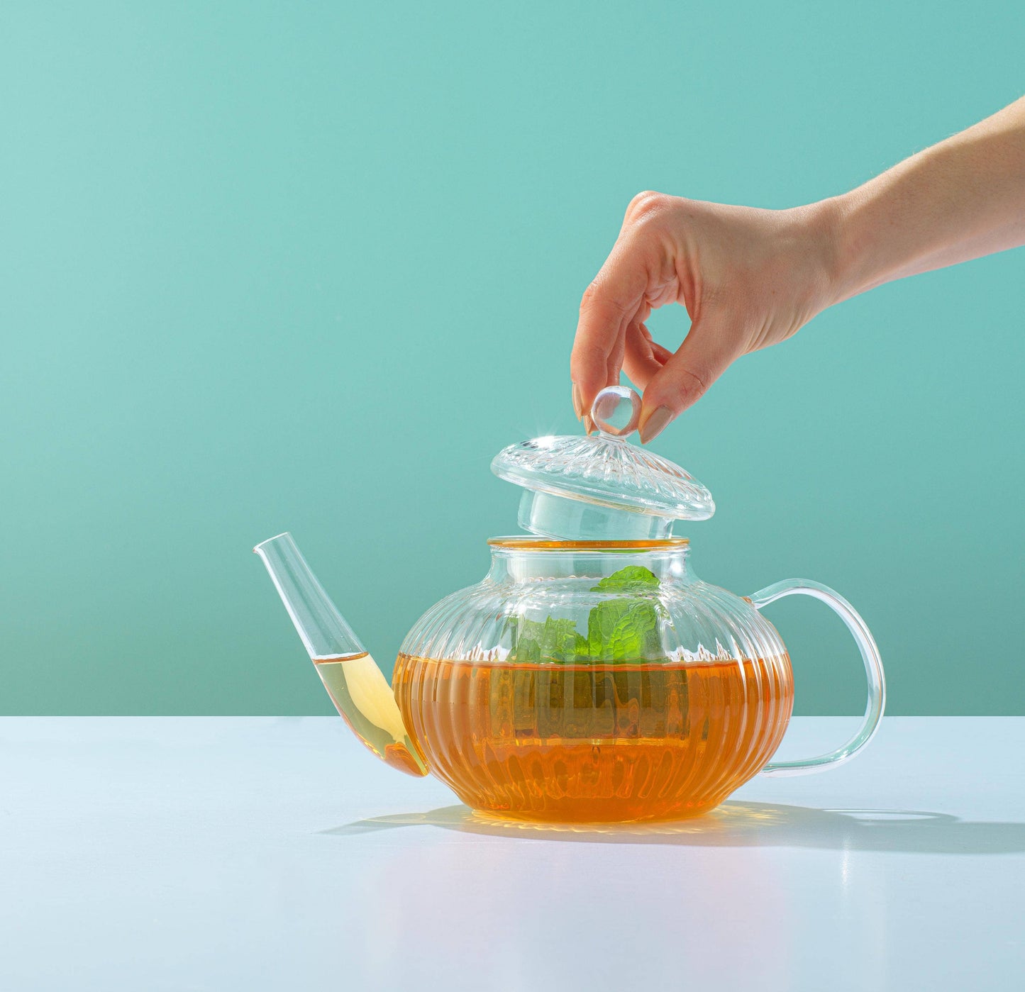 Traditional Fluted Glass Teapot with Tea Infuser