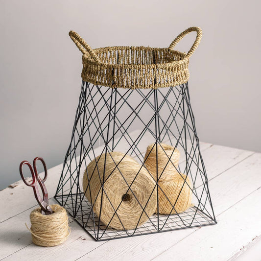 Wire Storage Basket with Jute Accents