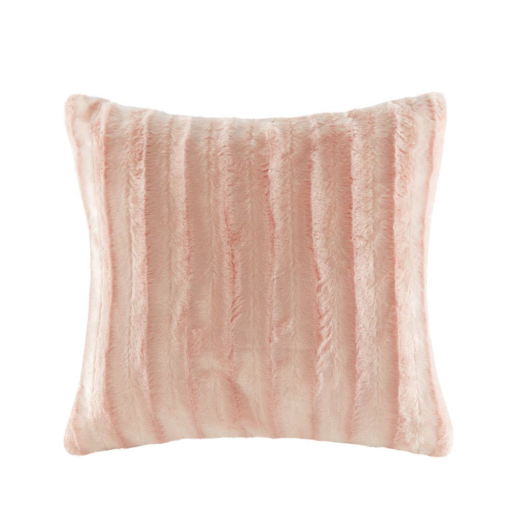 Ultra-Soft Plush Long Fur Throw Pillow and Blanket, Blush