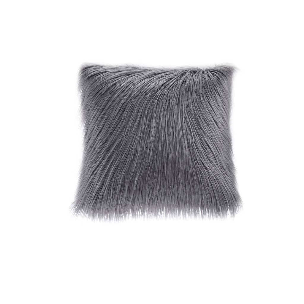 Long Faux Fur Square Throw Pillow 20x20