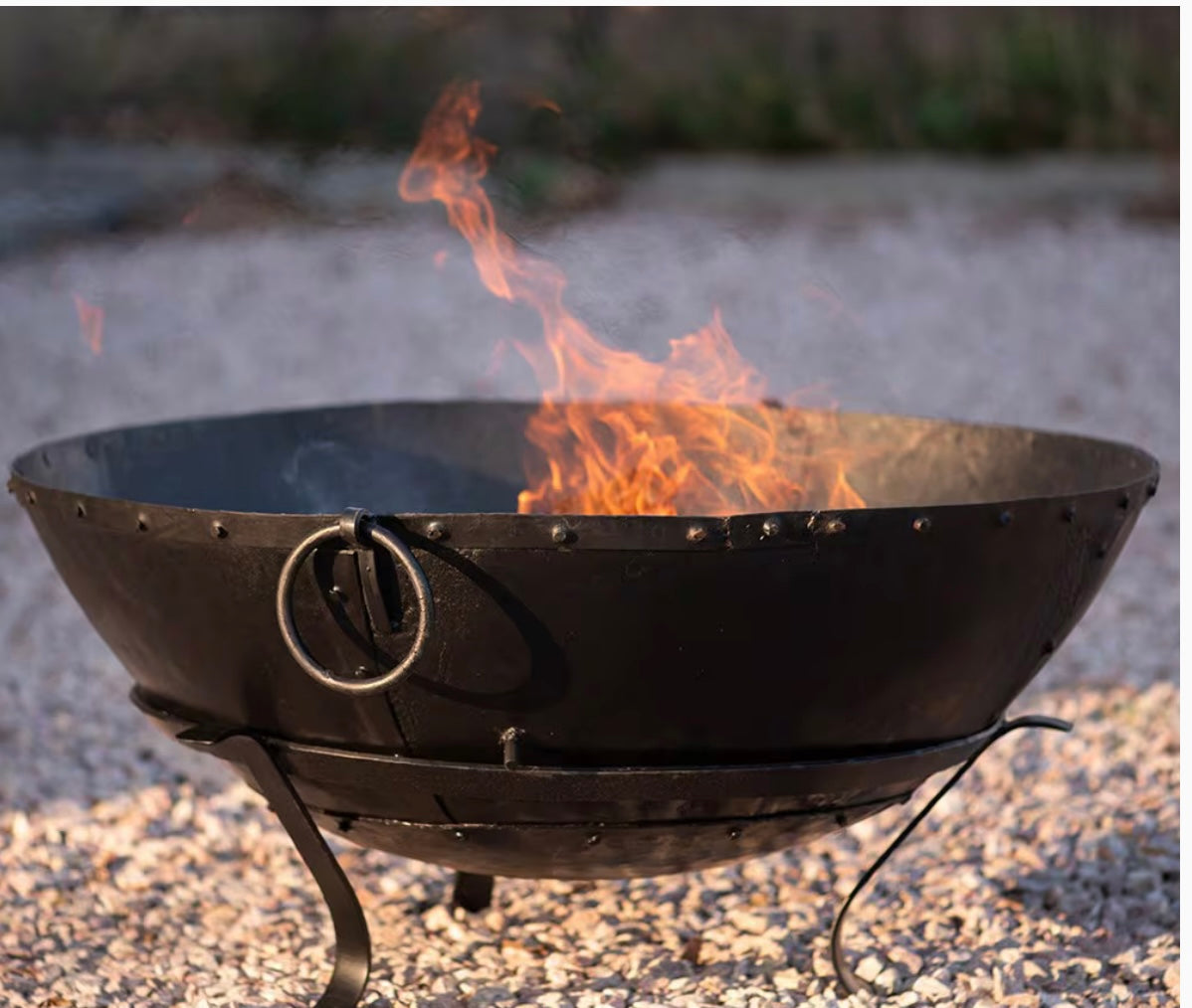 Vintage Outdoor Fire Pit from India with Stand, Rustic Metal Bowl, Antique Cooking Bowl