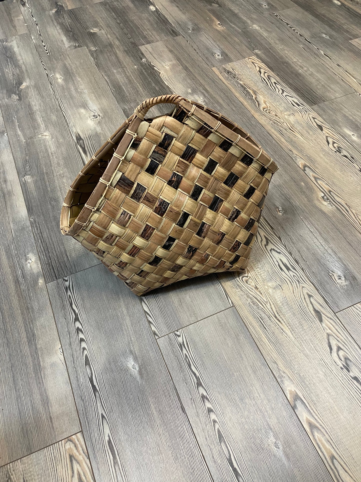 Antique Rustic Hand Woven Karagumoy Filipino Two Toned Grain Basket