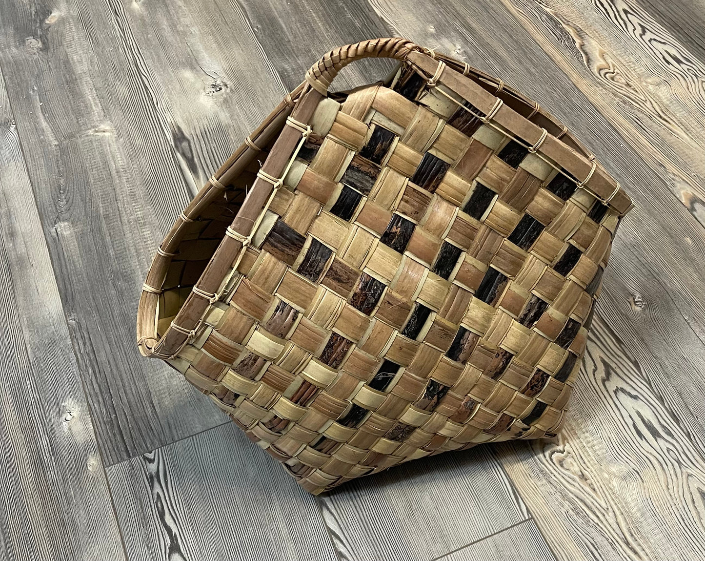 Antique Rustic Hand Woven Karagumoy Filipino Two Toned Grain Basket