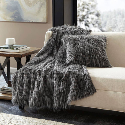 Long Faux Fur 50x60" Throw Blanket, Black