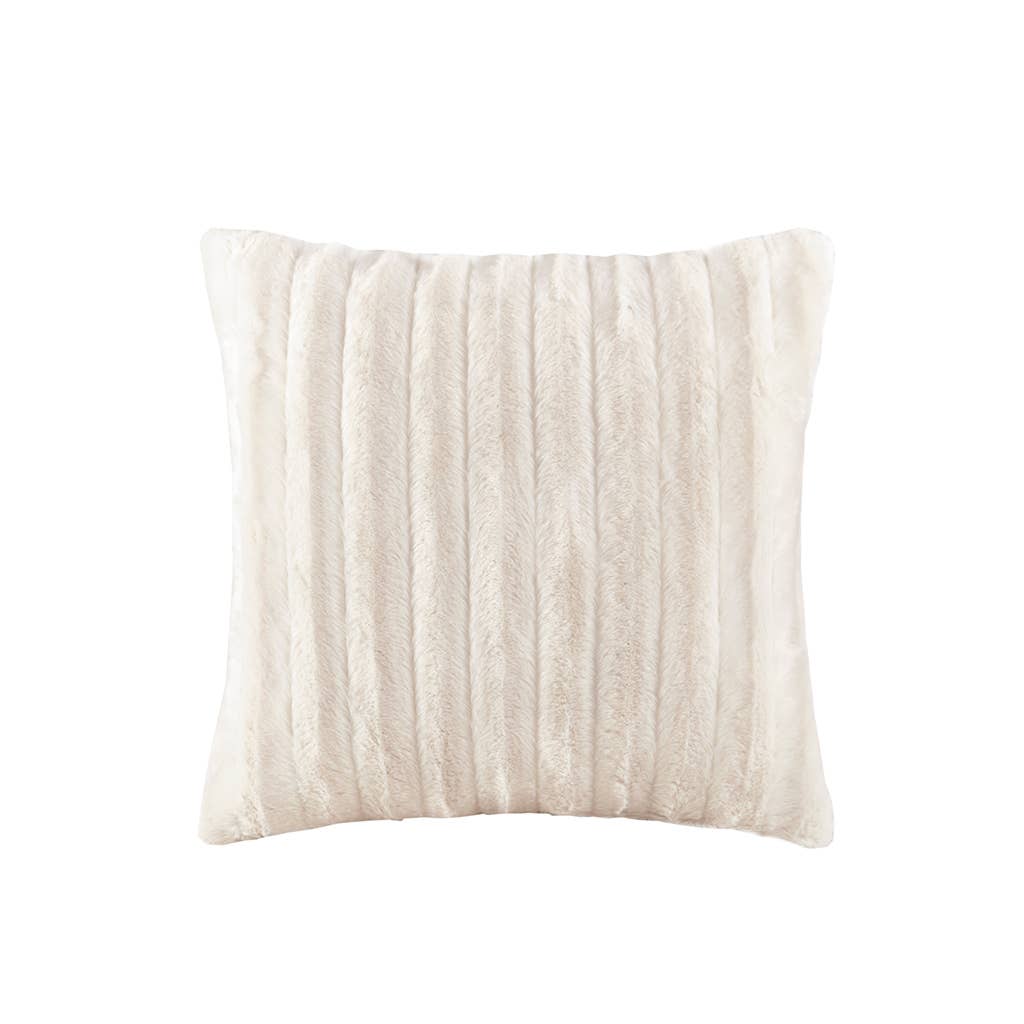 Ultra-Soft Plush Long Fur Throw Pillow and Blanket, Ivory